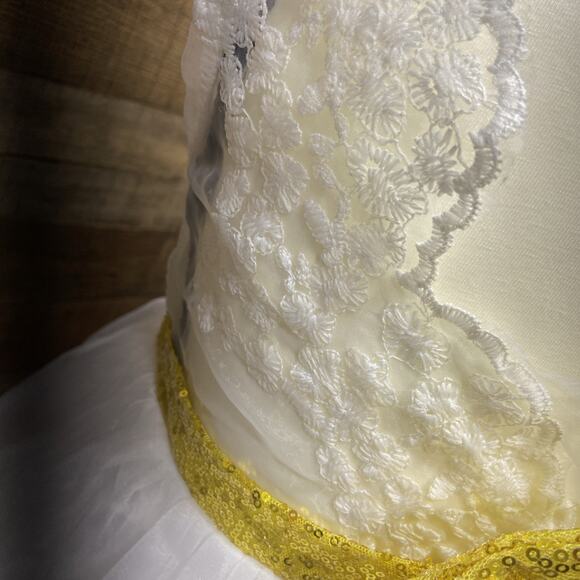 White Flower Girl Sees With Gold Ribbon And Bow Large {54} - Picture 5 of 15